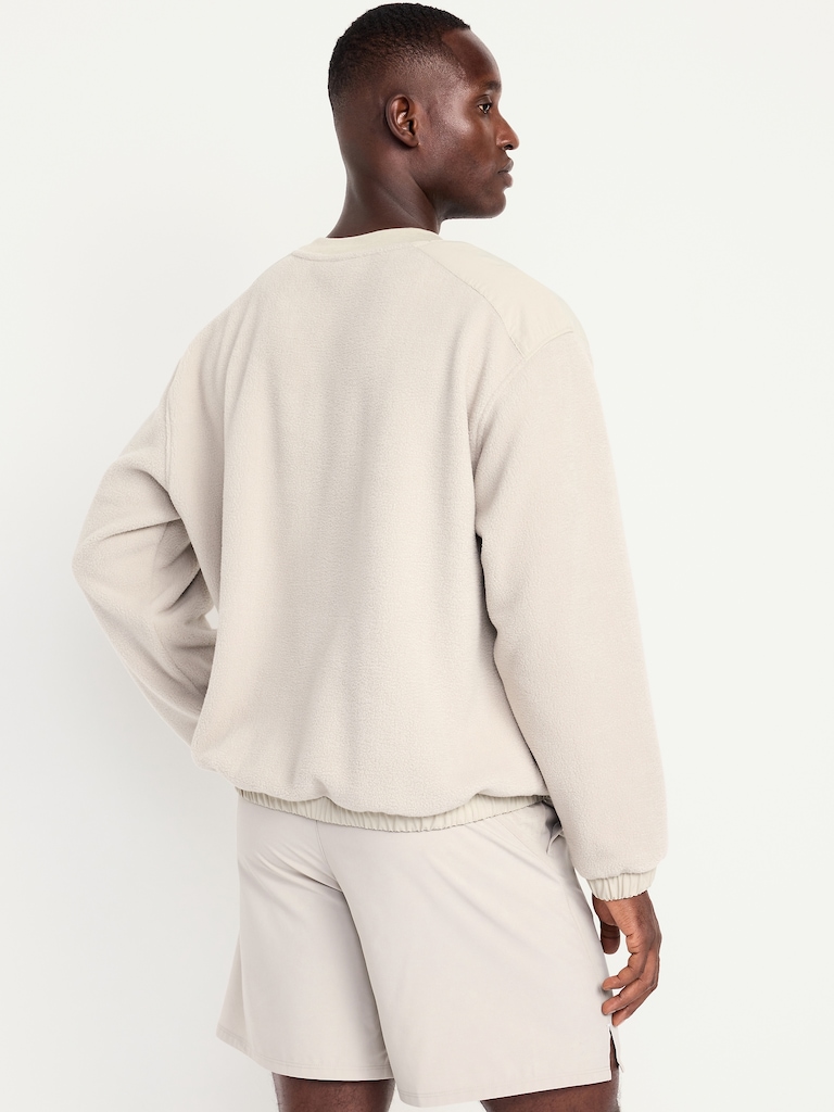 Oversized Microfleece Utility Pocket Crew-Neck
