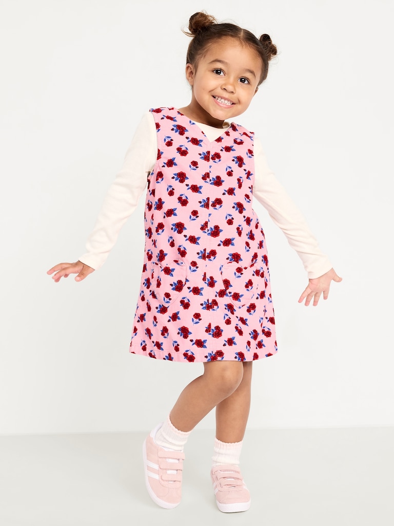 Long-Sleeve Ribbed T-Shirt and Corduroy Dress Set for Toddler Girls