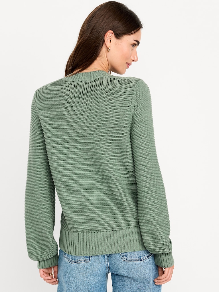 Seaside Cotton Garter-Knit Cardigan Sweater