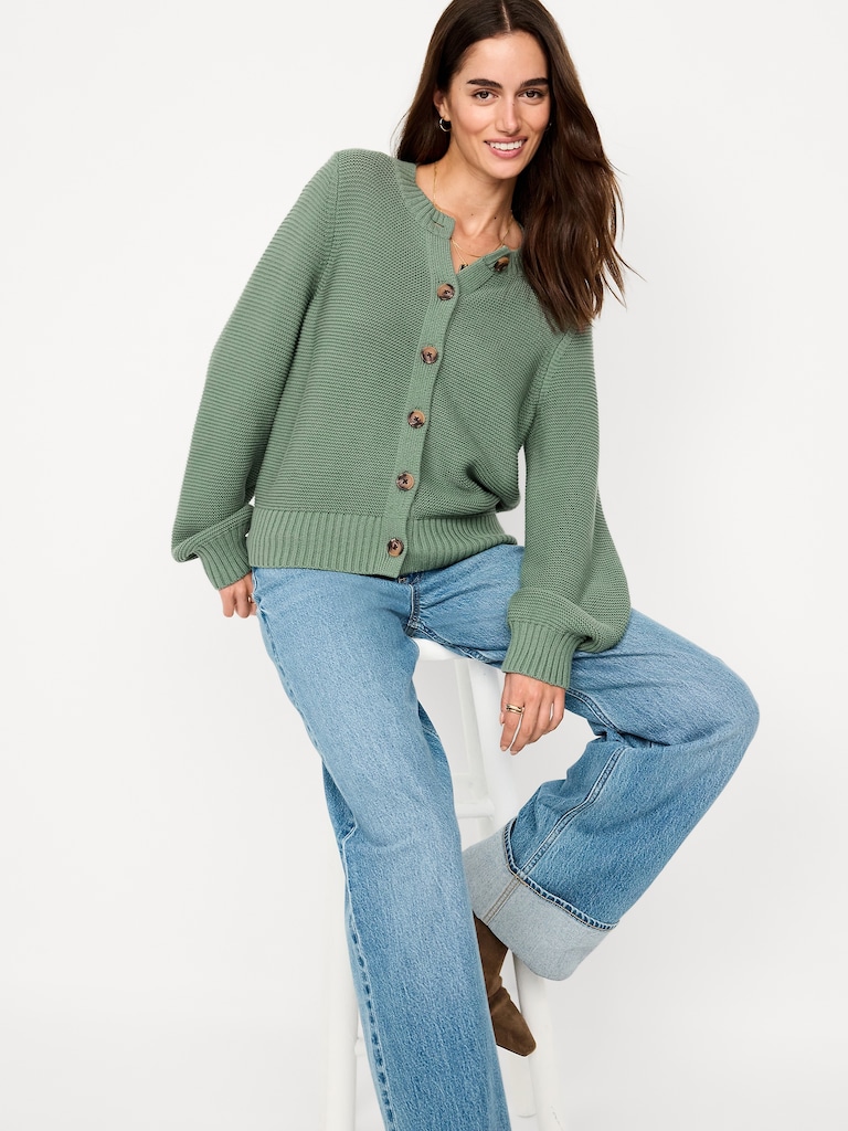 Seaside Cotton Garter-Knit Cardigan Sweater