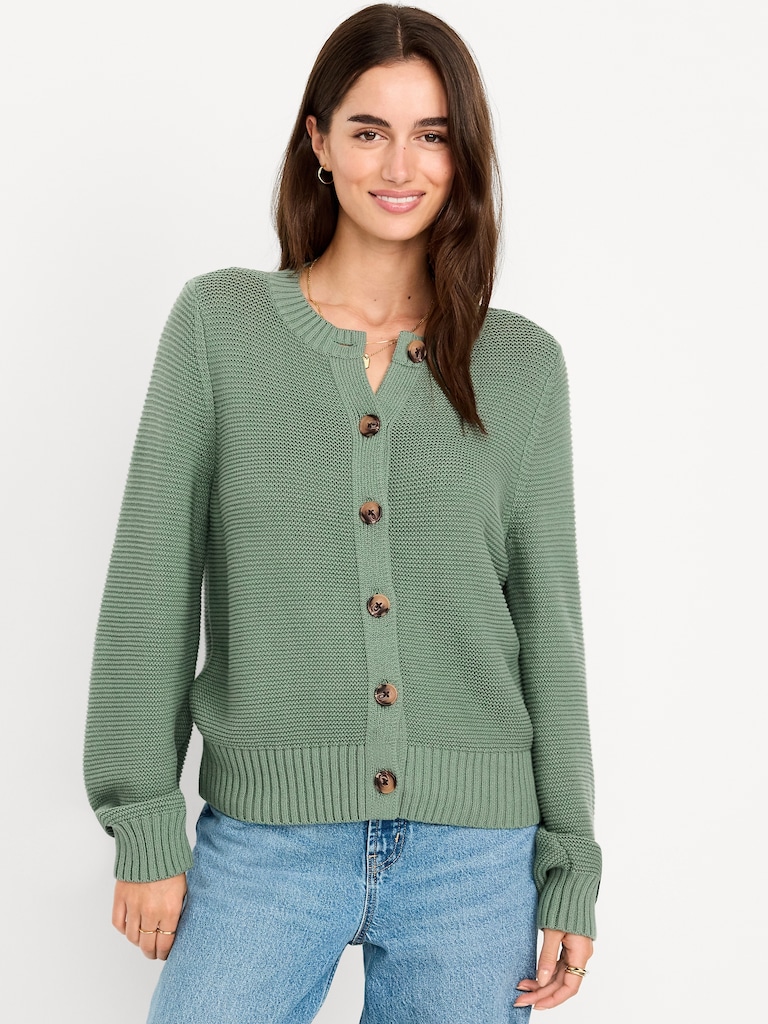 Seaside Cotton Garter-Knit Cardigan Sweater