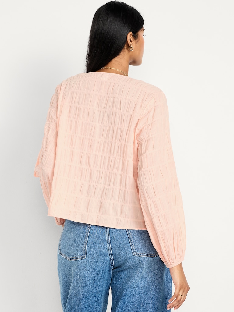 Lightweight Button-Down Smocked Top