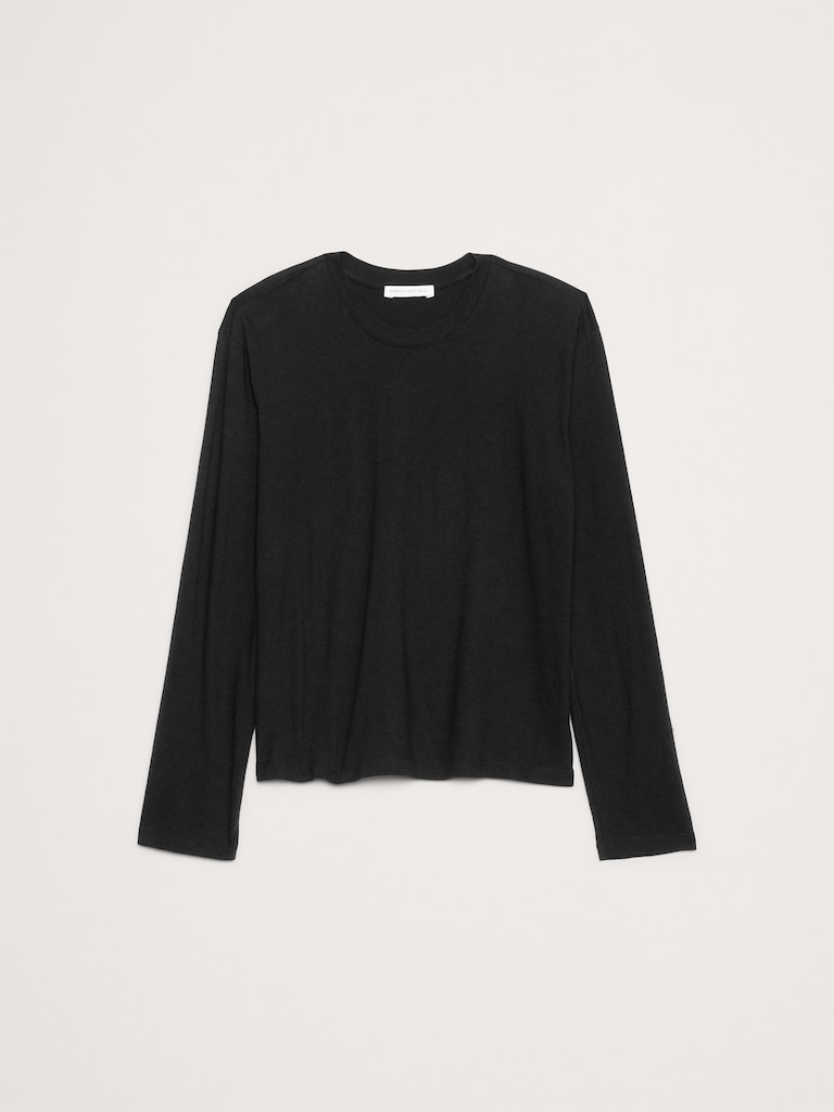 Cotton Slub Long-Sleeve Boyfriend T-Shirt