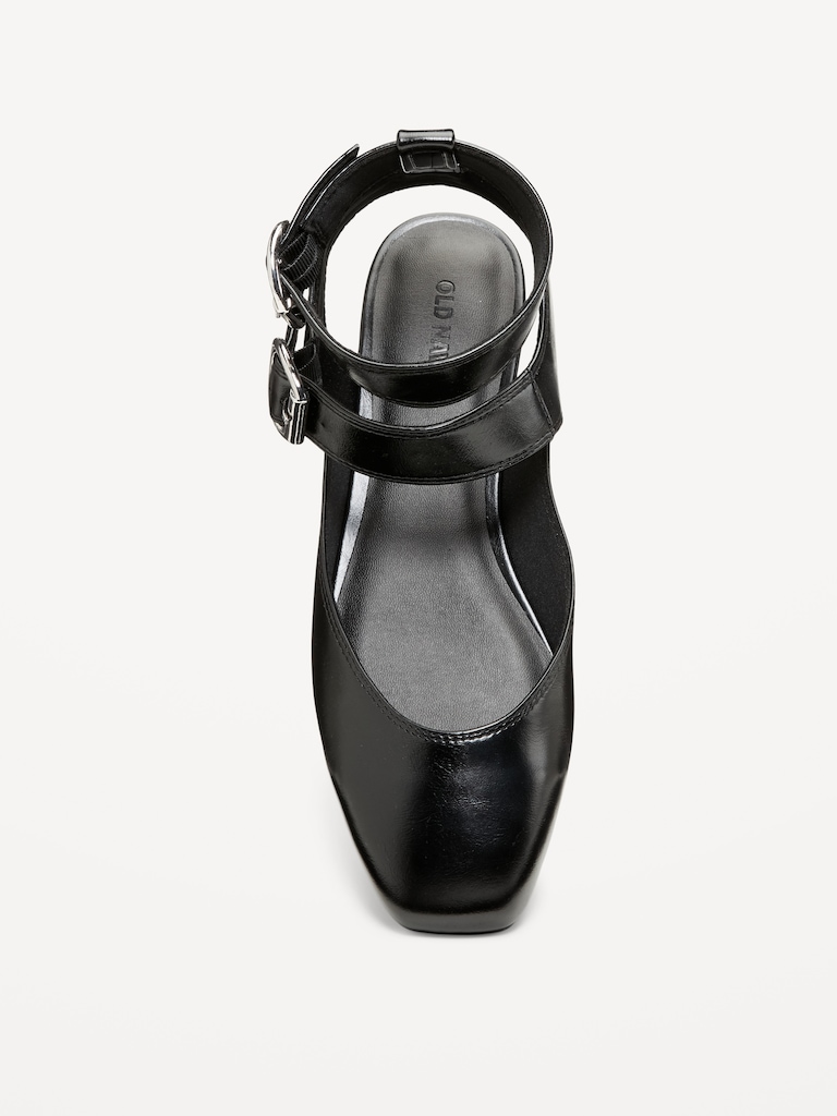 Faux-Leather Double Ankle-Strap Flats for Women