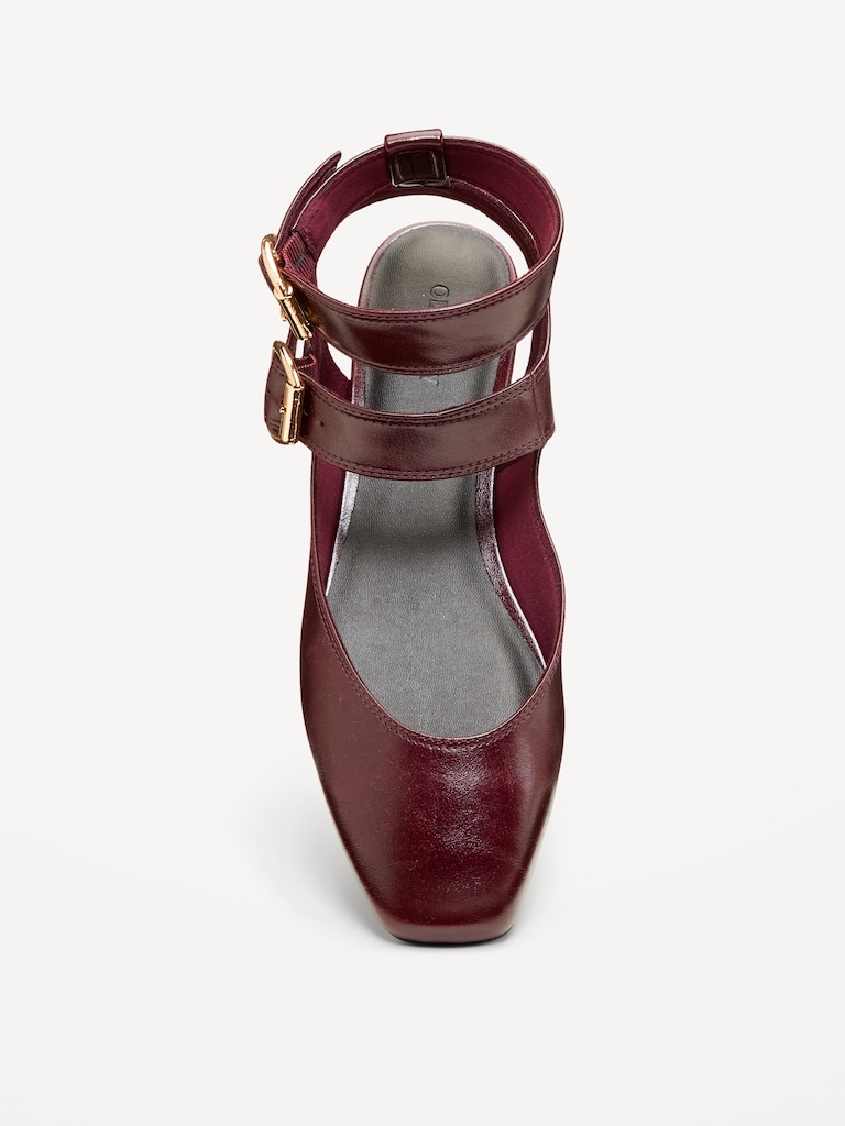 Faux-Leather Double Ankle-Strap Flats for Women