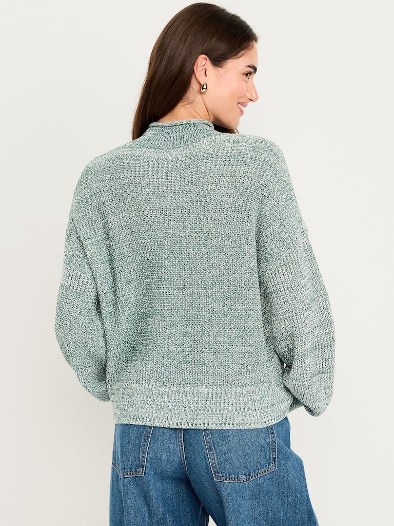 Roll-Neck Marled Seaside Cotton Sweater