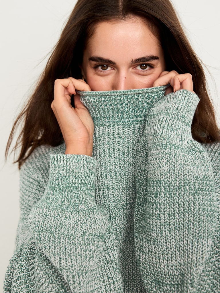 Roll-Neck Marled Seaside Cotton Sweater