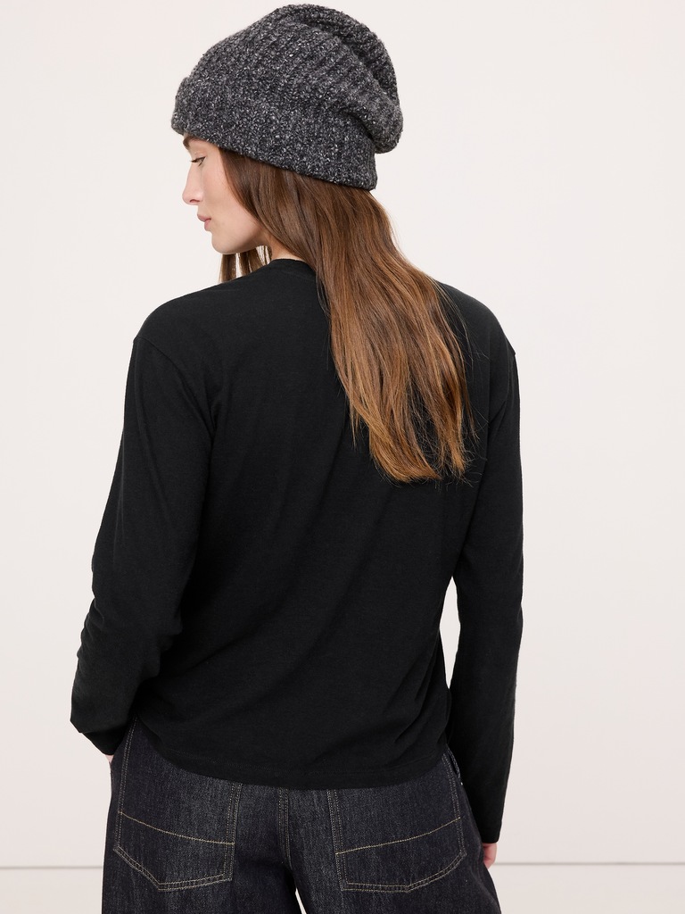 Cotton Slub Long-Sleeve Boyfriend T-Shirt