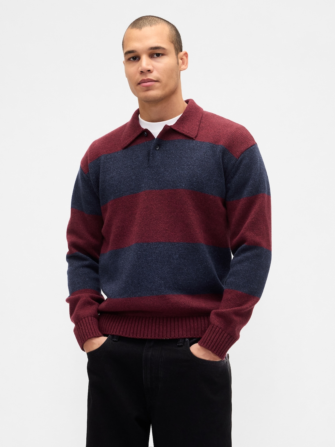 Rugby Stripe Relaxed Polo Sweater