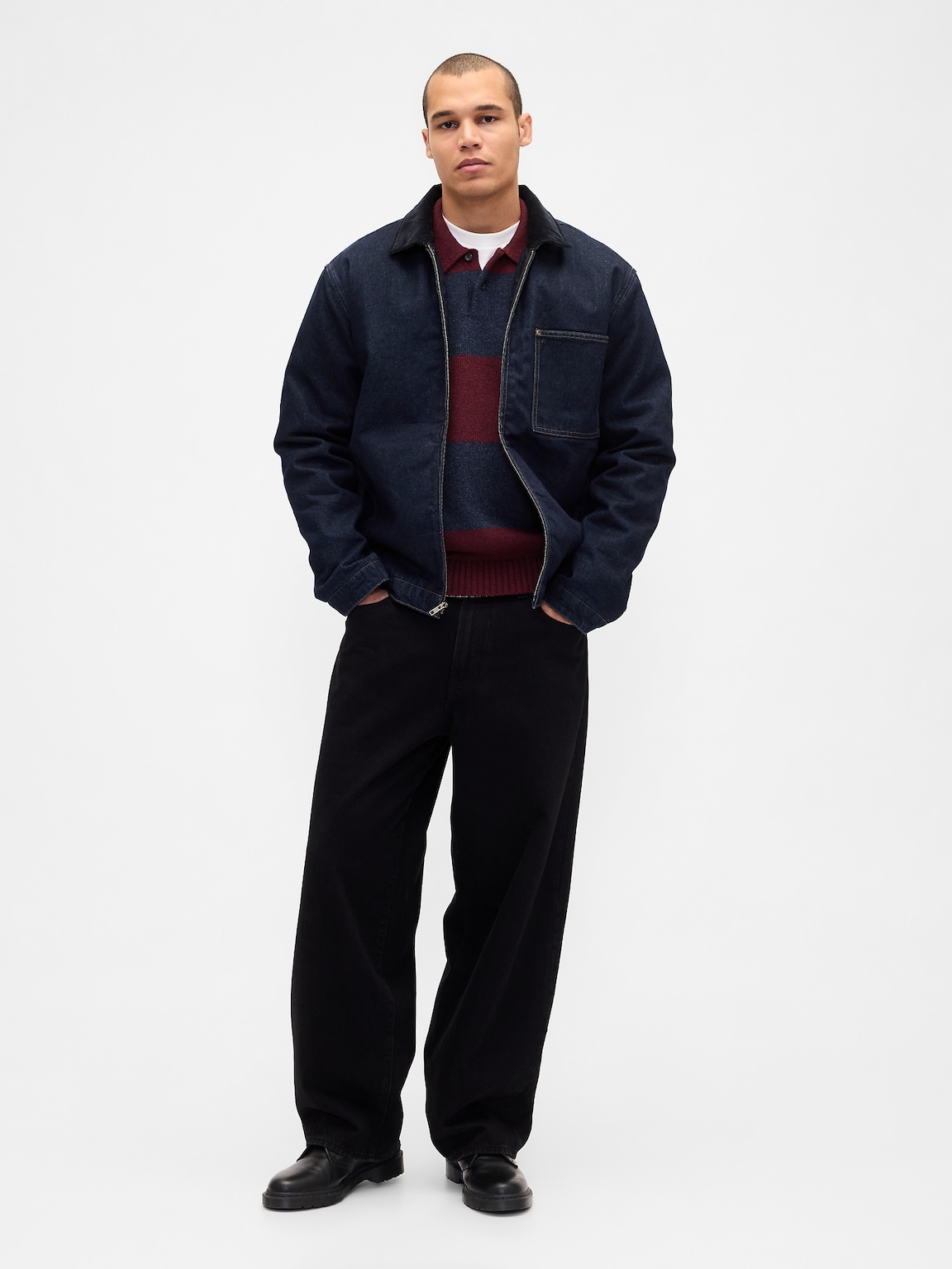 Rugby Stripe Relaxed Polo Sweater