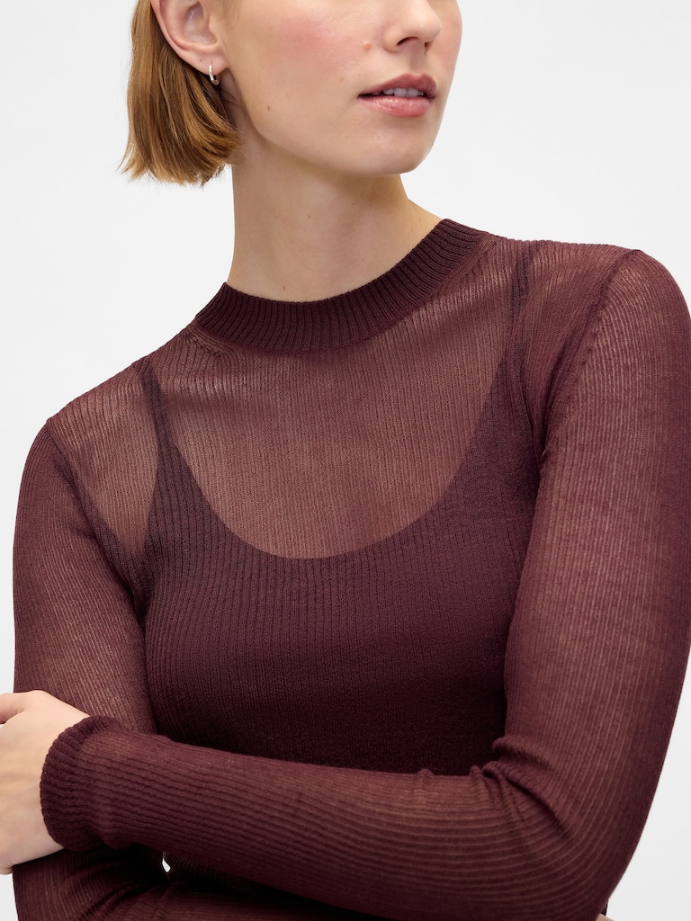 High-Neck Sheer Sweater
