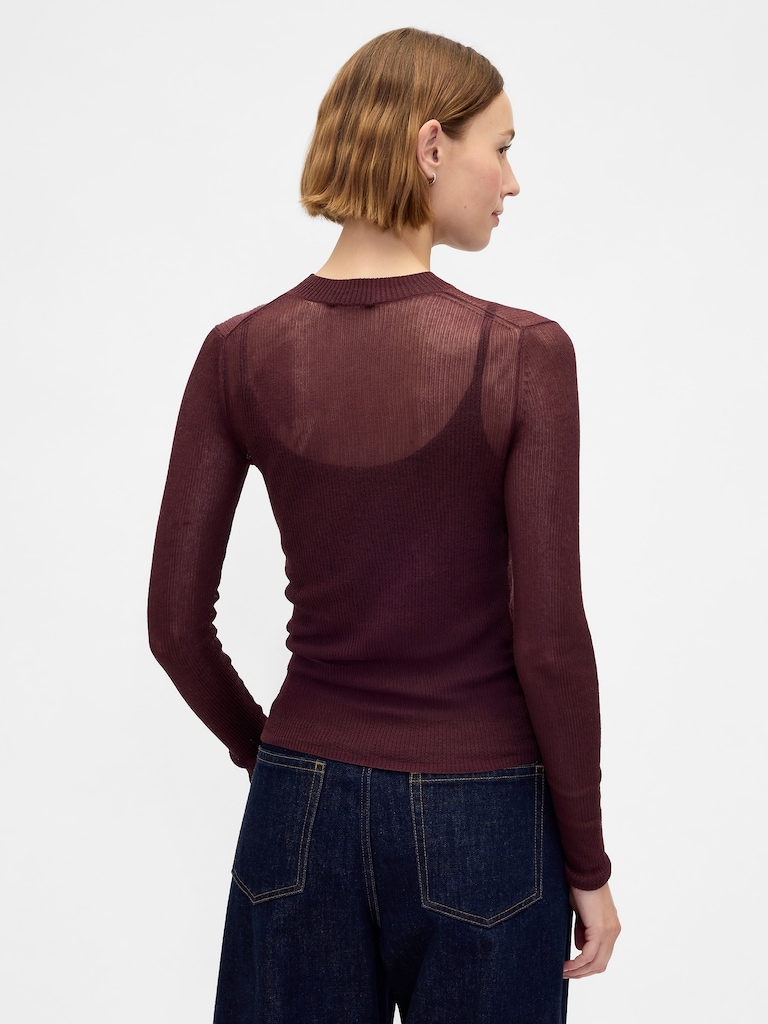 High-Neck Sheer Sweater