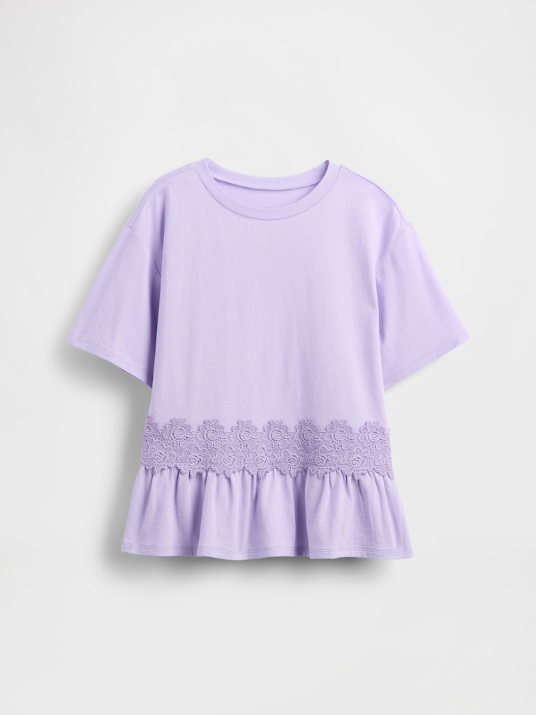 Kids Lace-Trim Peplum T-Shirt