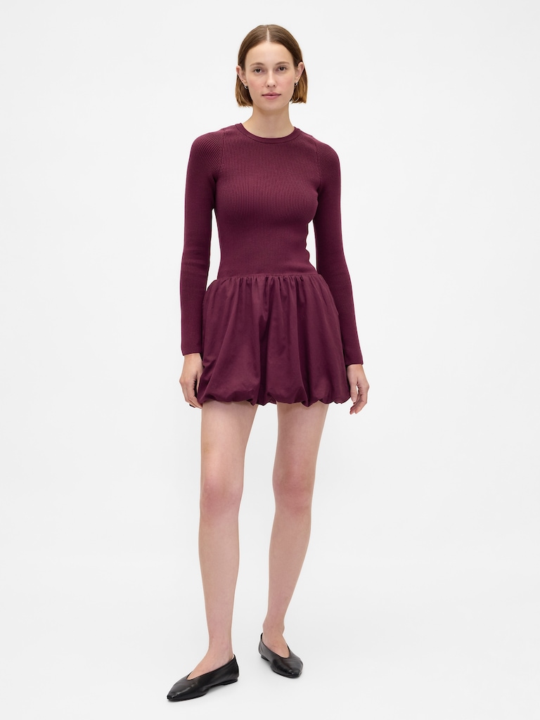 Mixed Media Bubble Mini Dress