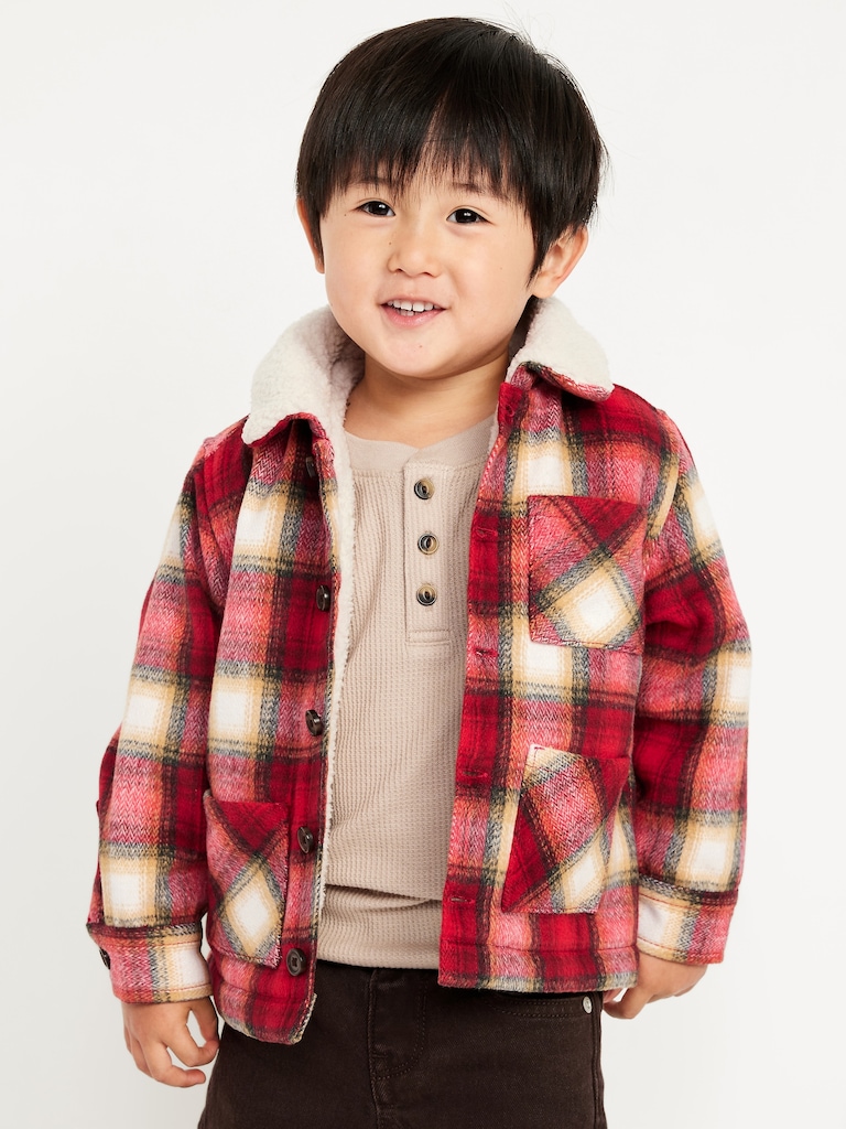 Sherpa-Lined Plaid Shacket for Toddler Boys