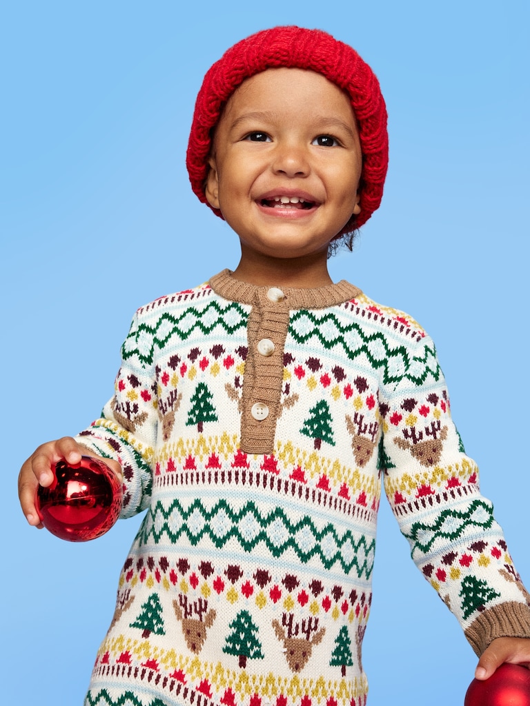 Long-Sleeve Sweater-Knit Henley One-Piece for Baby