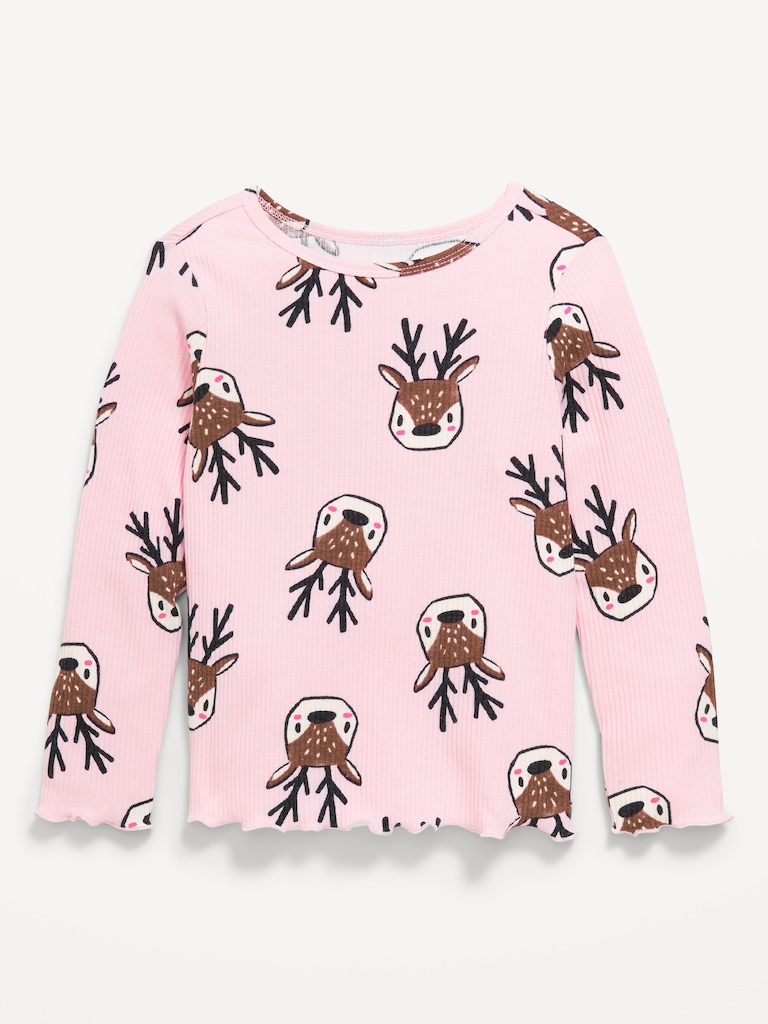 Printed Long-Sleeve Ribbed Top for Toddler Girls
