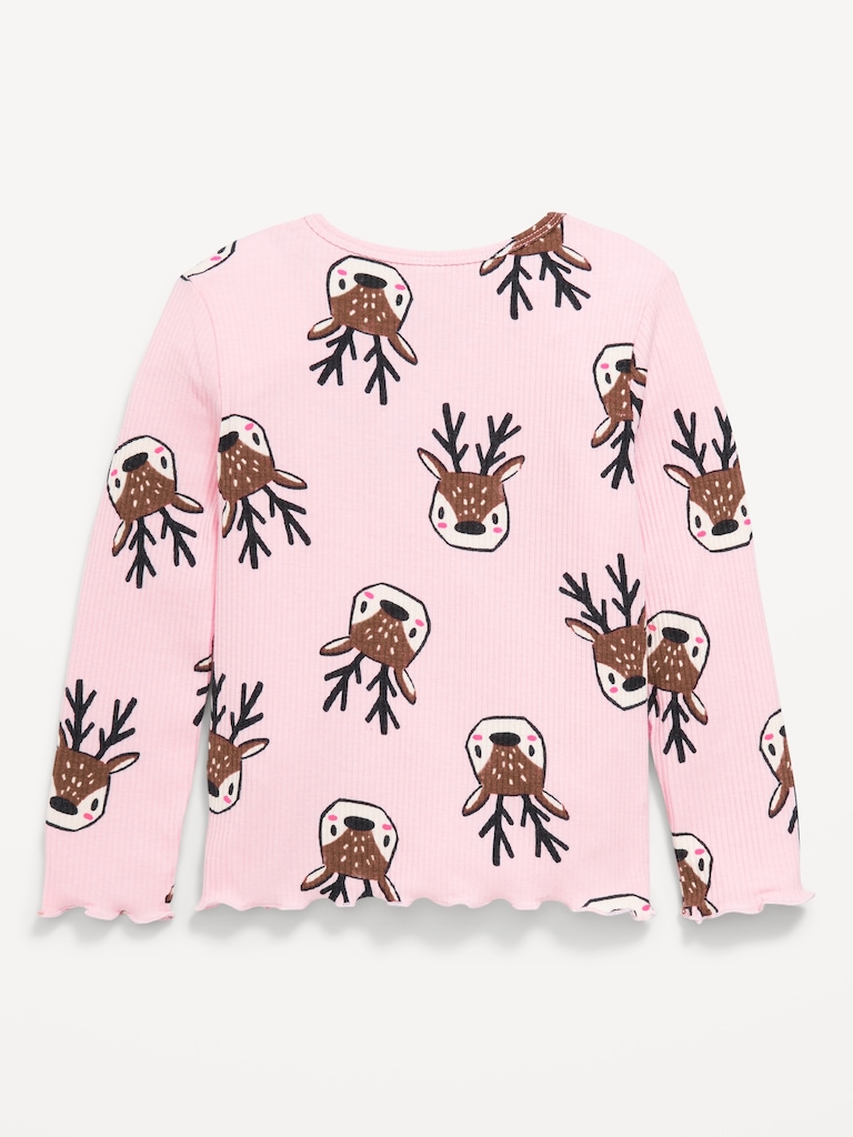 Printed Long-Sleeve Ribbed Top for Toddler Girls