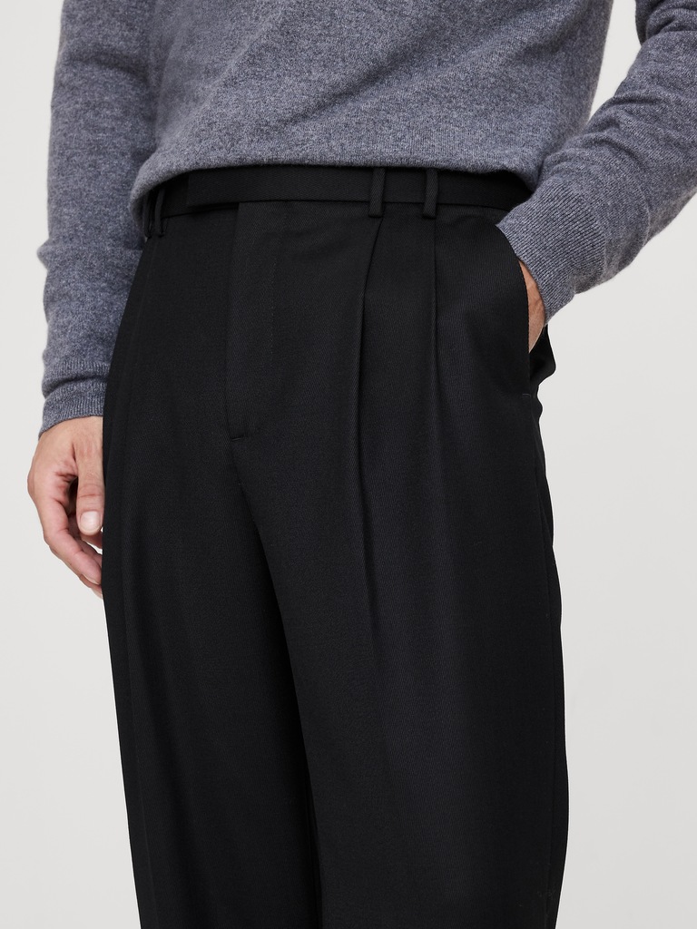 Straight Pleated Twill Dress Pant