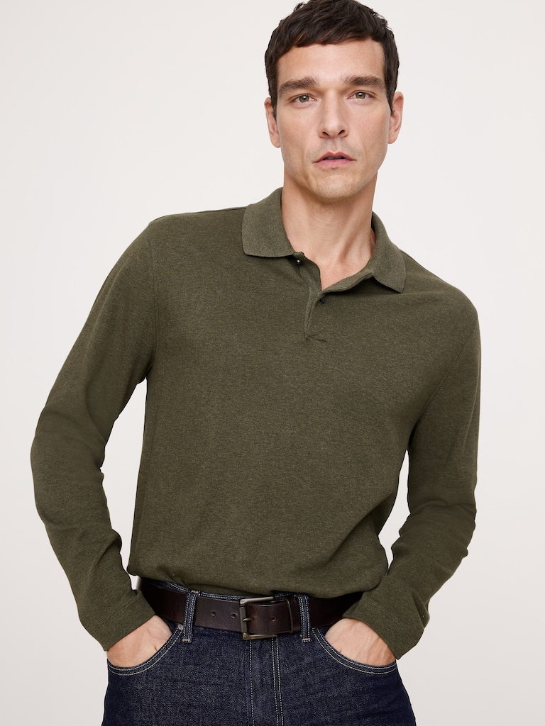 Luxury-Touch Long-Sleeve Polo