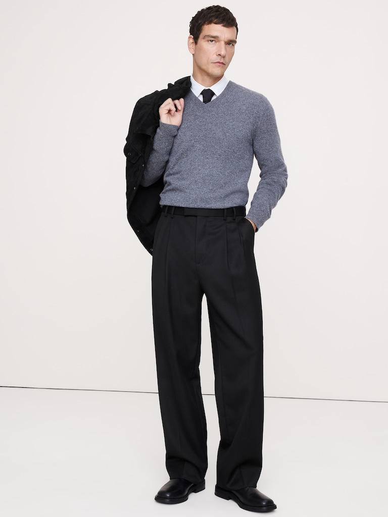 Straight Pleated Twill Dress Pant
