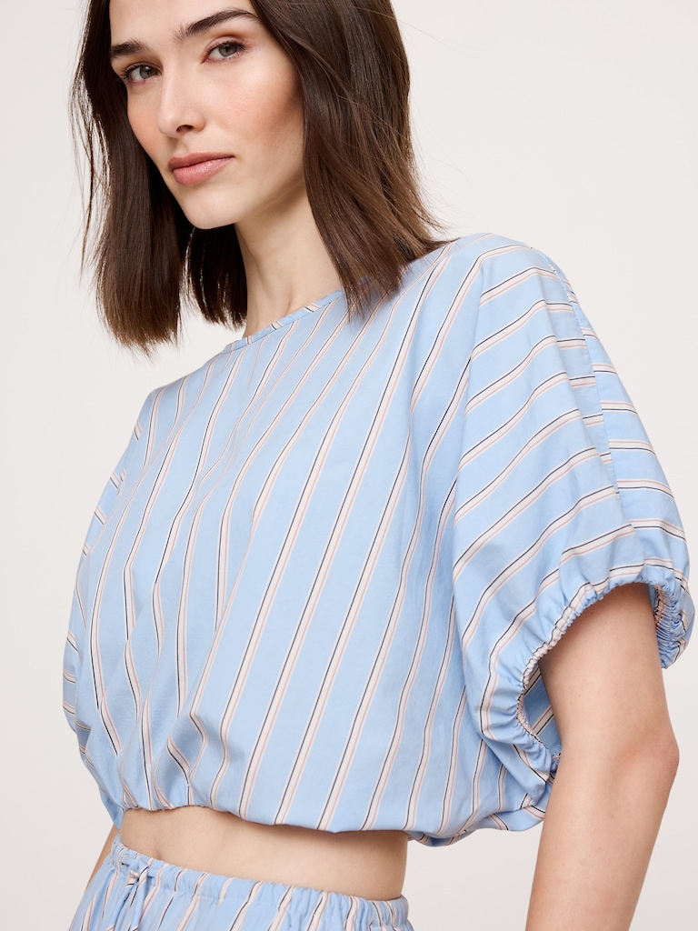 Cotton Poplin Bubble-Hem Cropped Top