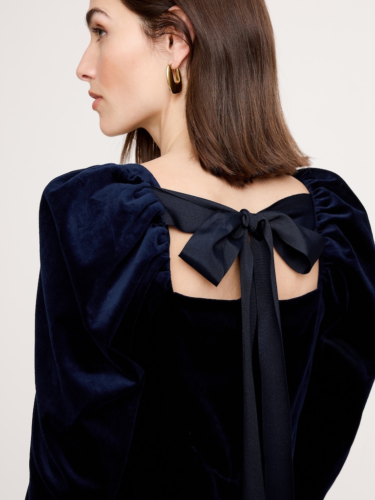 Cotton Velvet Puff-Sleeve Top