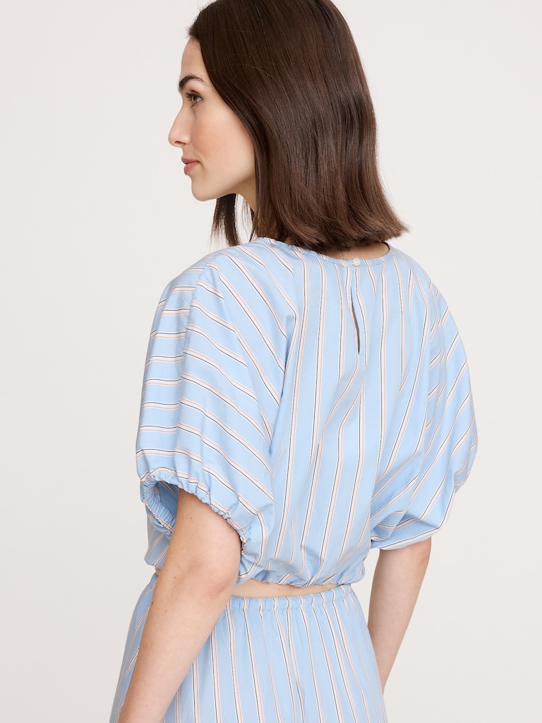 Cotton Poplin Bubble-Hem Cropped Top