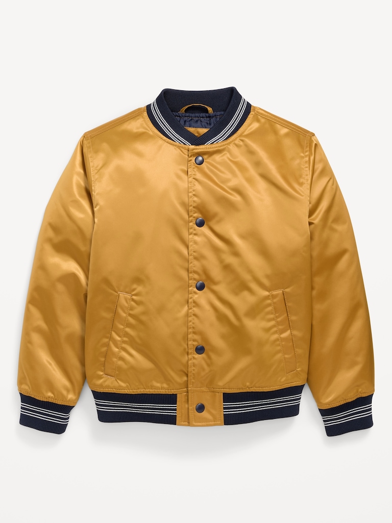 Button-Front Satin Bomber Jacket for Boys
