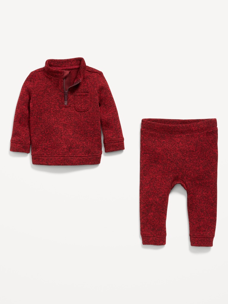 Sweater-Fleece Half-Zip and Pants Set for Baby