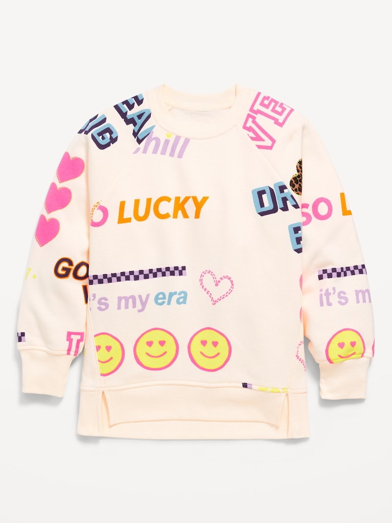 Oversized French Terry Graphic Tunic Sweatshirt for Girls