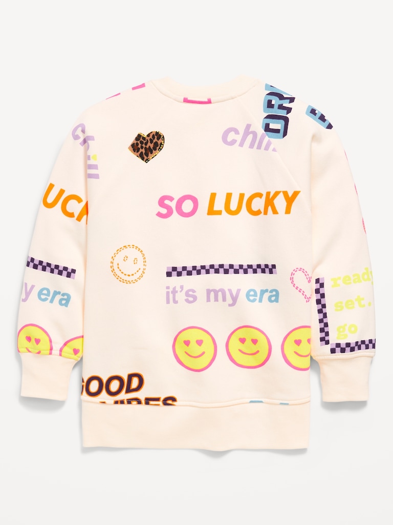 Oversized French Terry Graphic Tunic Sweatshirt for Girls