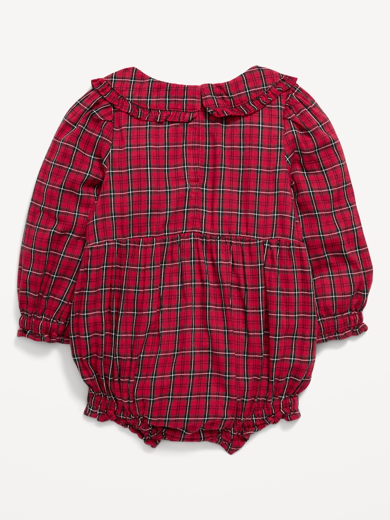 Long-Sleeve Plaid Collared One-Piece Romper for Baby