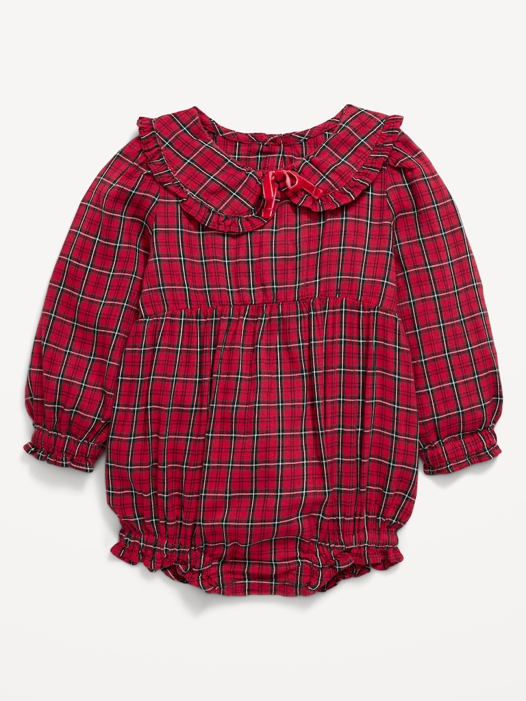 Long-Sleeve Plaid Collared One-Piece Romper for Baby