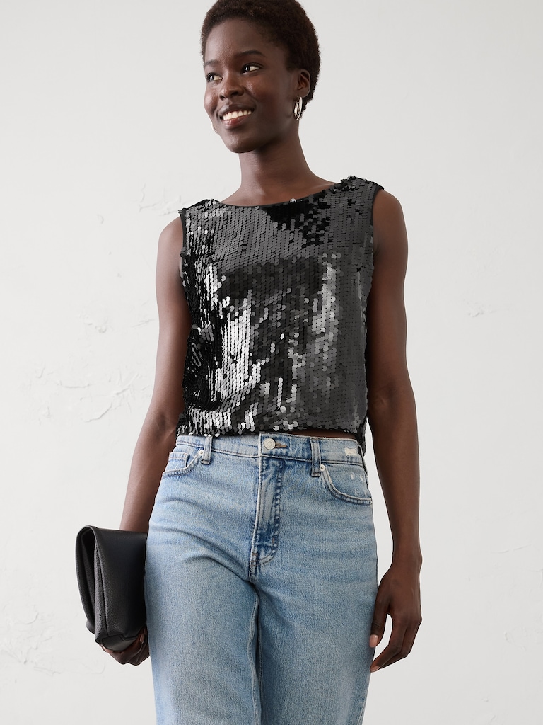 Sequin Crew-Neck Top