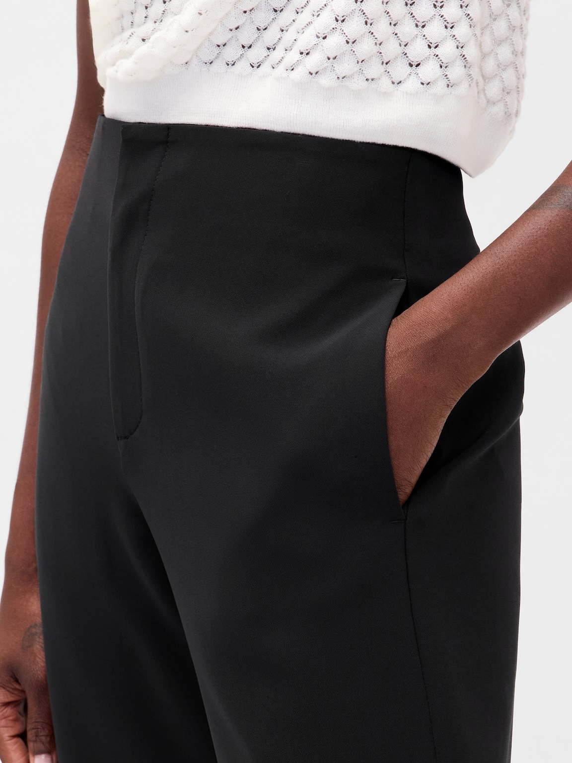 High Rise Twill Straight Ankle Pants