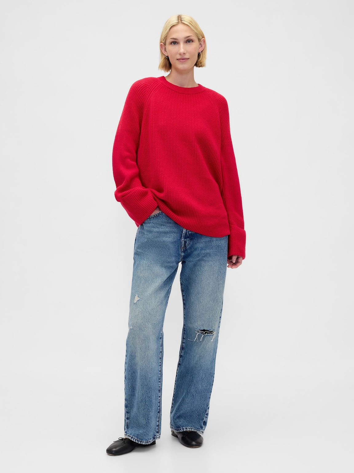 CashSoft Shaker-Stitch Boyfriend Sweater