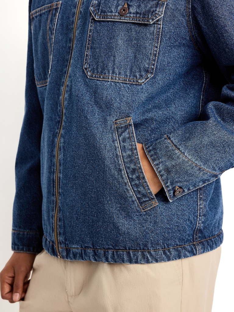 Sherpa-Lined Workwear Zip Jean Jacket