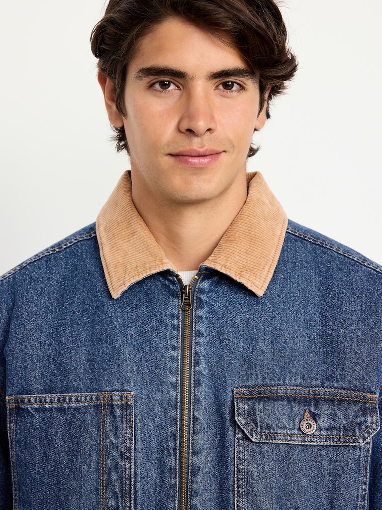 Sherpa-Lined Workwear Zip Jean Jacket