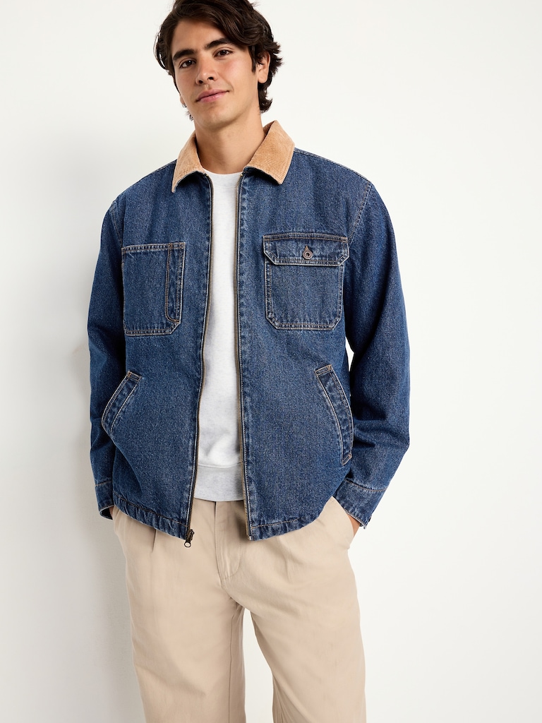 Sherpa-Lined Workwear Zip Jean Jacket