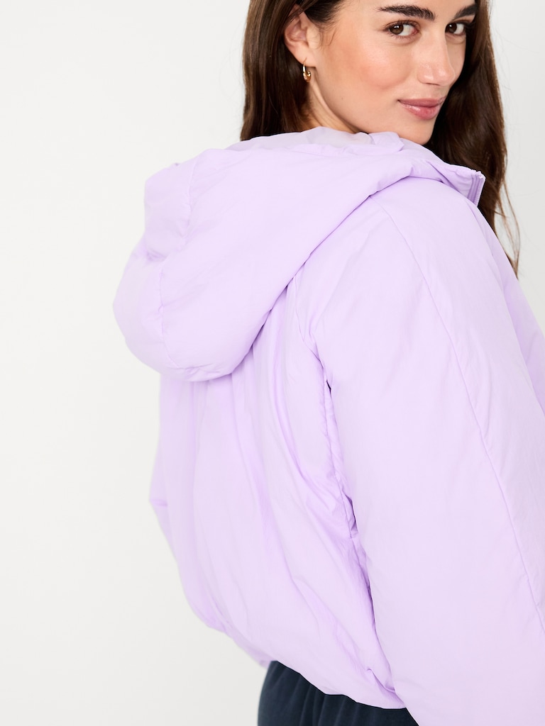 Water-Resistant Bubble-Hem Hooded Puffer Jacket