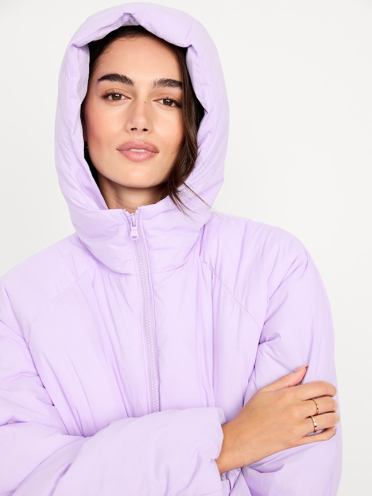 Water-Resistant Bubble-Hem Hooded Puffer Jacket
