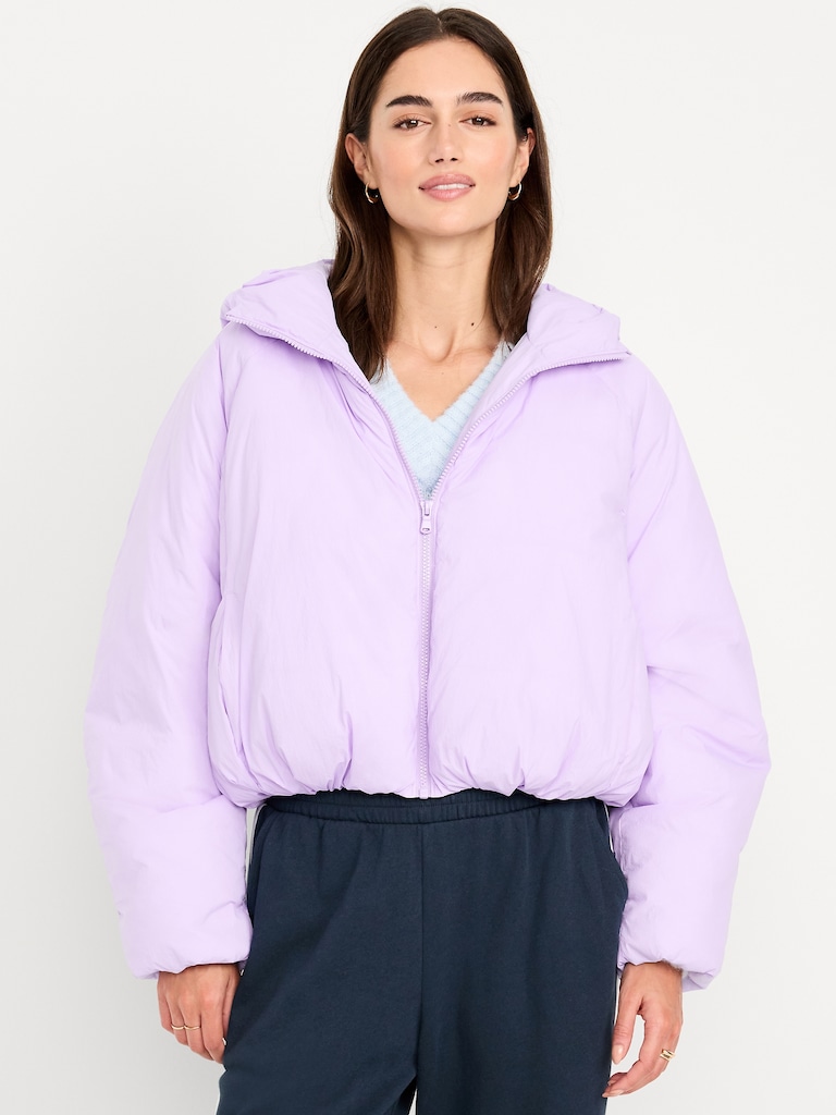 Water-Resistant Bubble-Hem Hooded Puffer Jacket