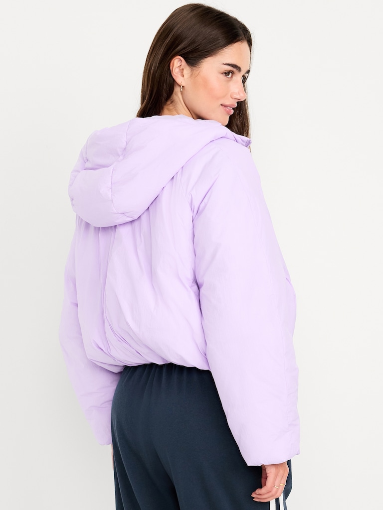 Water-Resistant Bubble-Hem Hooded Puffer Jacket