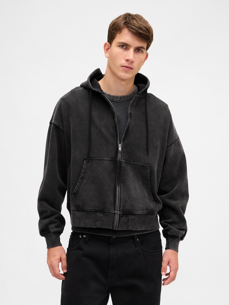 Heavyweight Oversized Crop Zip Hoodie