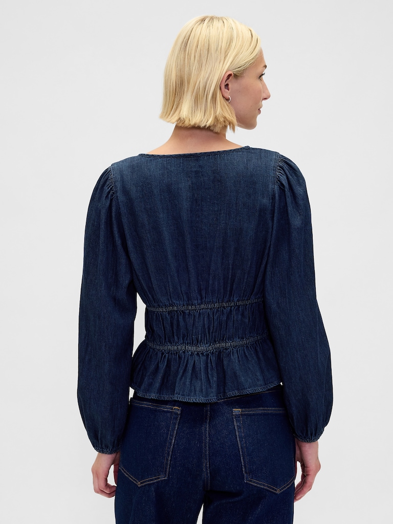 Denim Tie-Front Crop Shirt