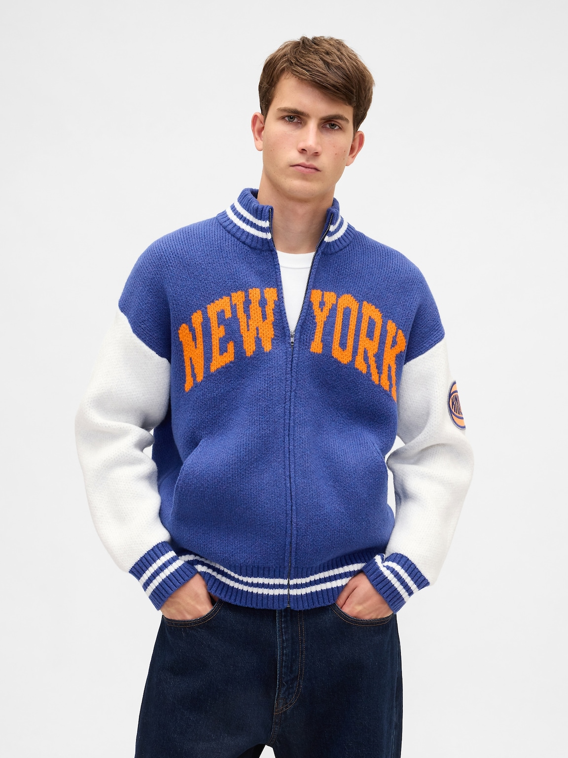 CashSoft NBA New York Knicks Logo Zip Sweater