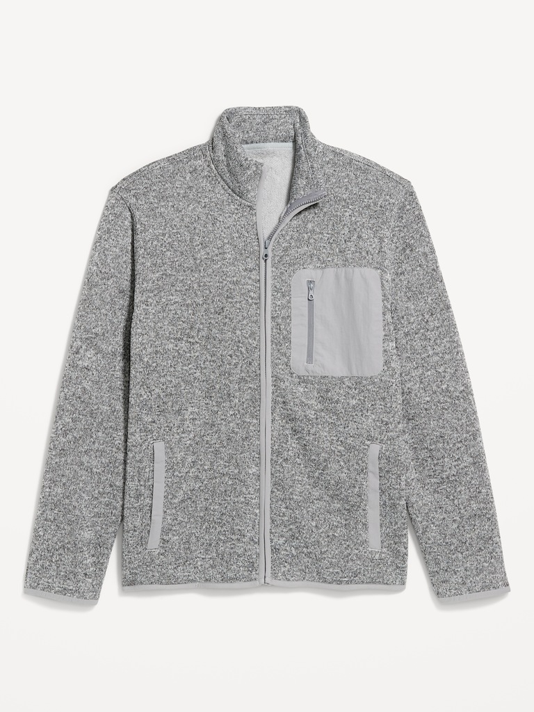 Sherpa-Lined Fleece-Knit Jacket