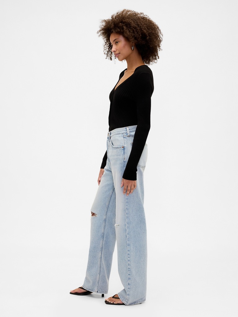 Low Slung Destructed Relaxed Straight Jeans