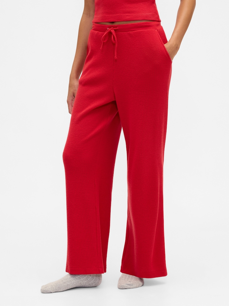 Waffle-Knit Wide-Leg PJ Pants